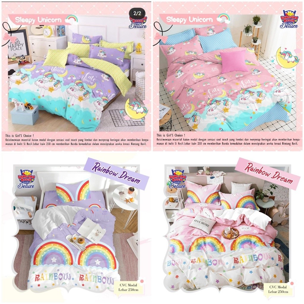 Sprei anak perempuan motif sleepy unicorn  bahan katun homemade