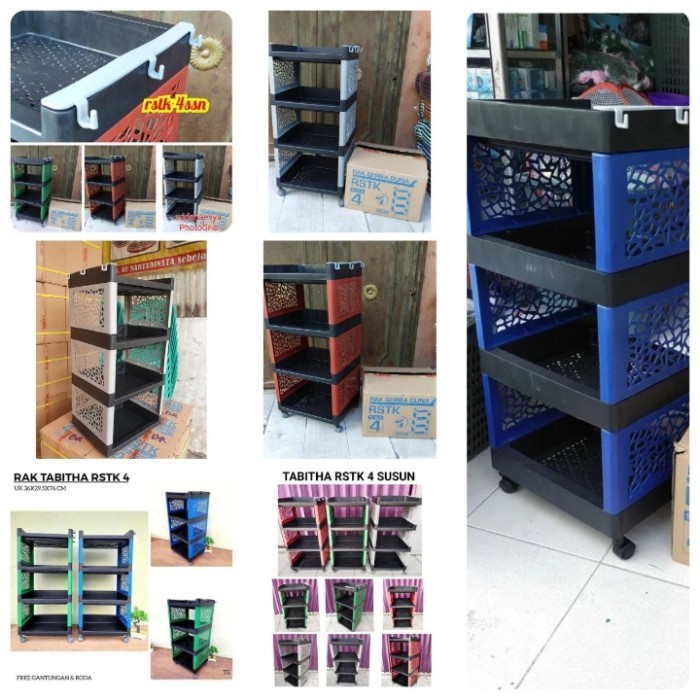 RAK APARTEMEN RODA SERBAGUNA 4 SUSUN PLASTIK HITAM DAN WARNA