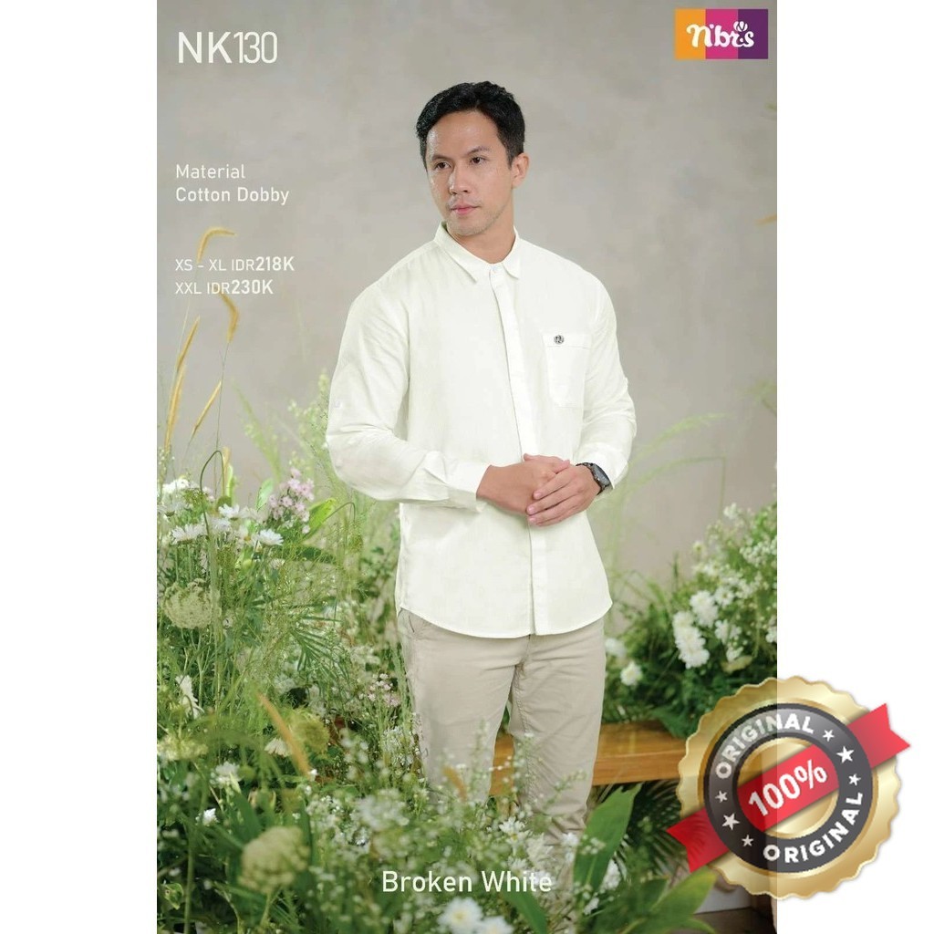 PROMO NIBRAS koko pria lengan panjang putih/white/hitam/black/navy terbaru NK 130 Original