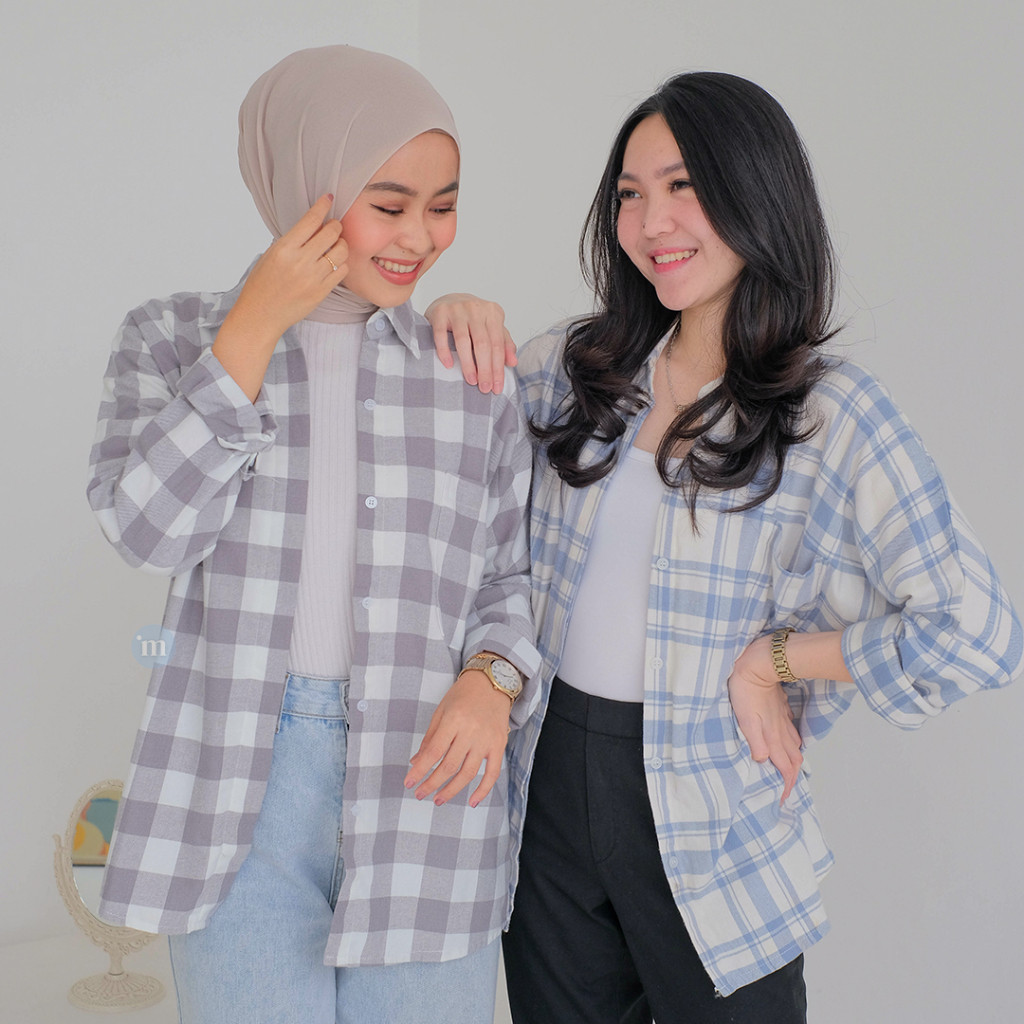 Kemeja Flanel Wanita Kotak kotak MARU Atasan Cewek Pakaian Kerja Women Top Hangout
