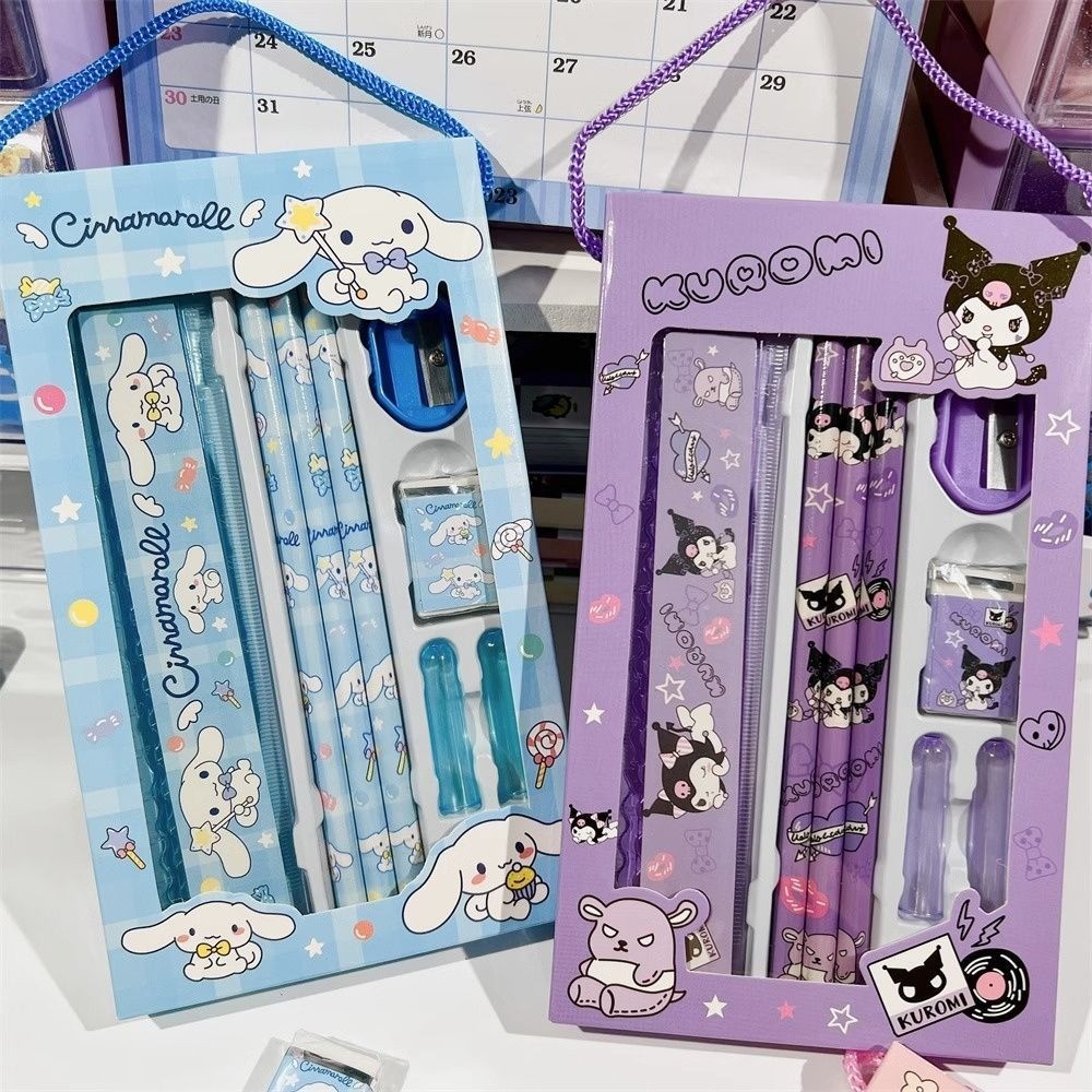 

Sanrio Stationery Set Kawaii Hellokitty Melody Kuromi Cinnamoroll Children's School Supplies Pencil Eraser Ruler Christmas Gifts