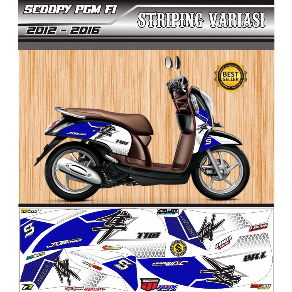 VARIASI STIKER STRIPING MOTOR HONDA SCOOPY FI 2012 2013-2016 VARIASI LIST MOTOR DESAIN HAYABUSA MINI