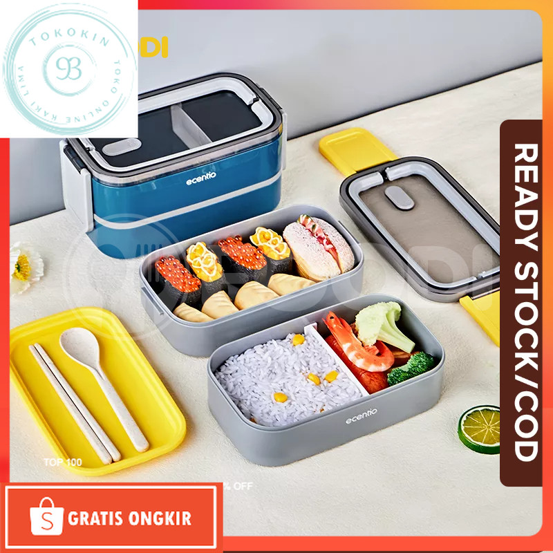 Kotak Makan Murah / ecentio & FOODI lunch box 2 susun rantang tempat bekal makan anti tumpah/free se