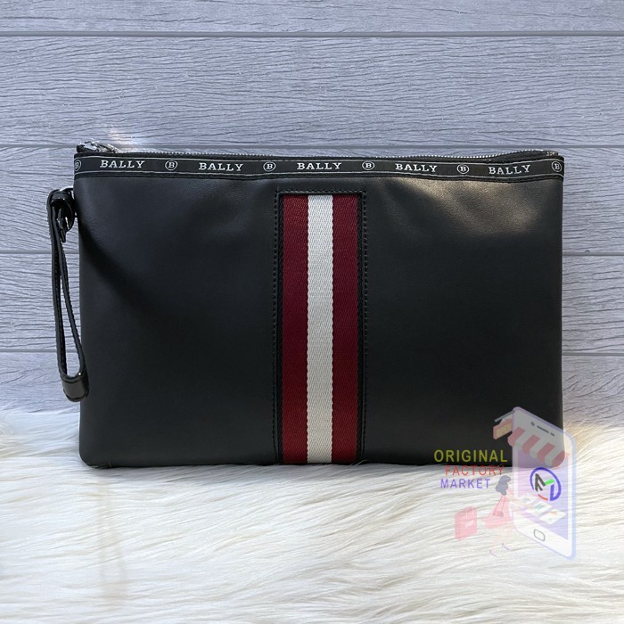 Tas Pouch BALLY Hartland Leather Clutch Black Authentic