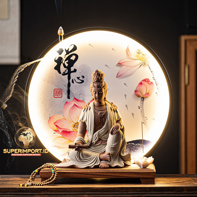 Superimport.id Feature LED Keramik Dewi Guanyin Bodhisattva Ornamen Ruang Tamu Rumah Patung Buddha R