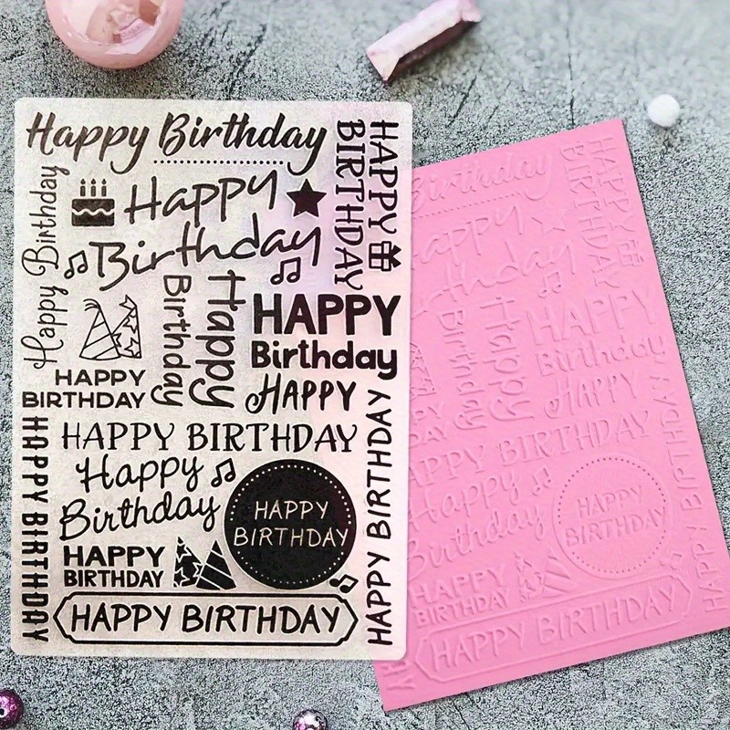 

One Embossed Folder，Happy Birthday Pattern，Plastic Embossing Folder，Card Printing，Sticker，Photo Album，HandmadeDIYDecoration