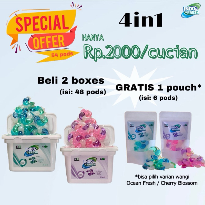 JY75BM (Paket 54 pods) 4in1 INDOFRESH Laundry Pods Kapsul Detergen