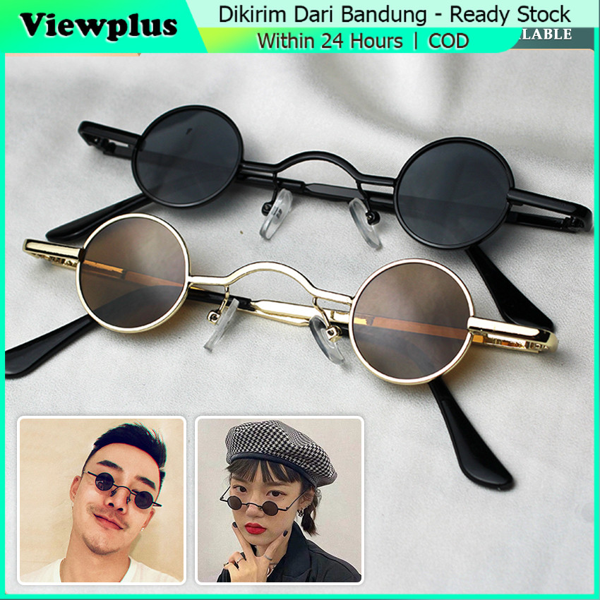 Kacamata Boboho Hitam Bulat Retro Kecil Kacamata Mini Wanita Frame Metal Gaya Retro / Kacamata Hitam