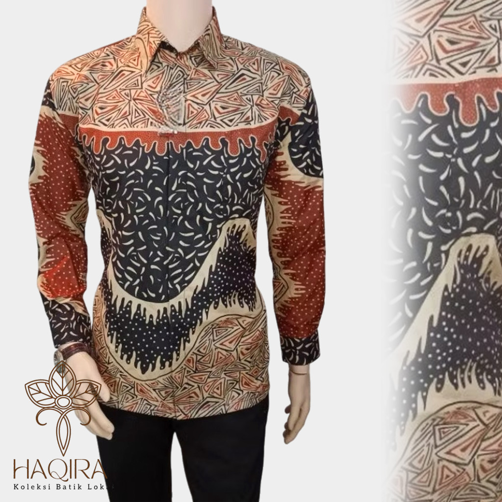 Kemeja Batik Pria Lengan Panjang Premium | kemeja batik abstrak sinaran  l kemeja batik pria lengan 
