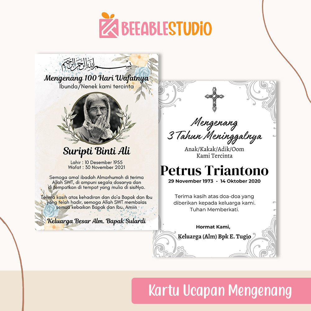 Kartu Ucapan Duka Cita Mengenang 40/100/1000 hari Wafatnya Tahlilan