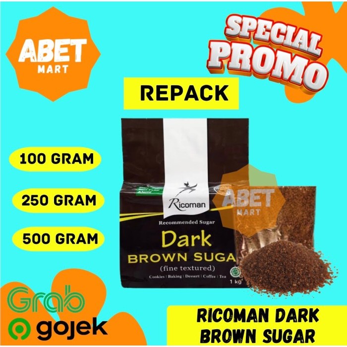 

Dark Brown Sugar Ricoman Repack 100Gr 250Gr 500Gr - Gula Merah Bubuk Gelap Hitam Manis Rikoman 100 250 500 Gram Pak Dus