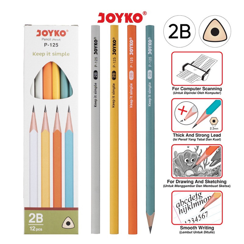 

( 12 Pcs ) Pensil Joyko 2B 1 Box P-125 / Pencil Joyko 2B 1 Pack 12 Pcs
