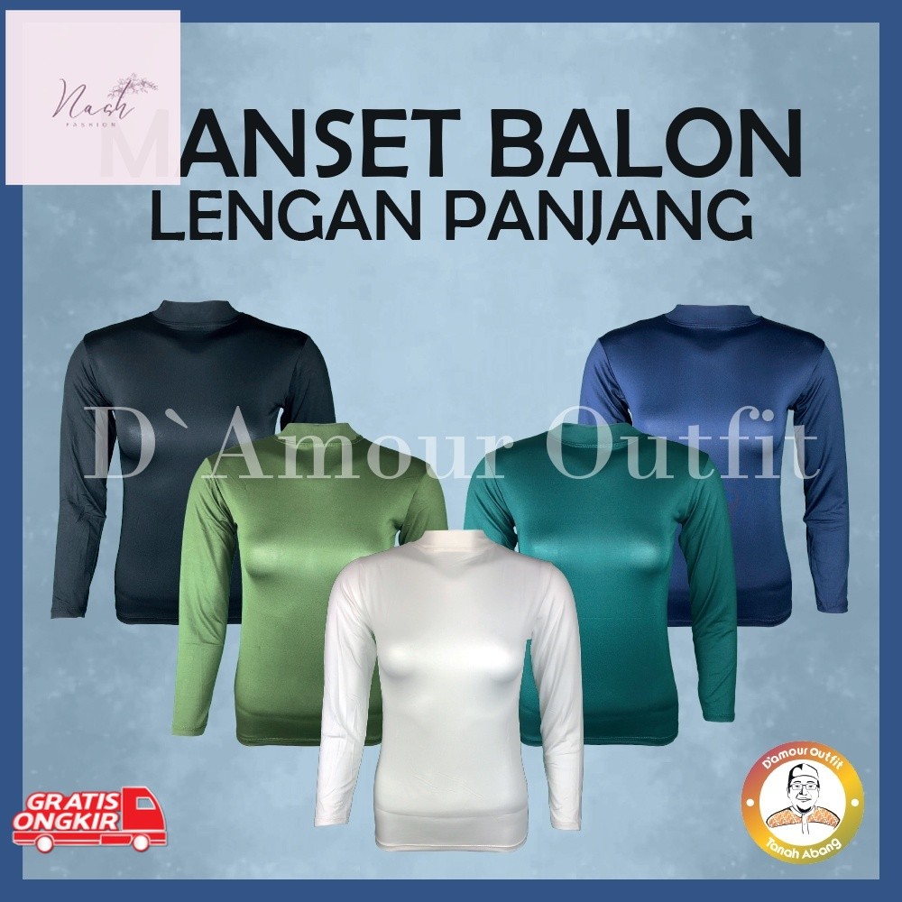 Manset Nyaman / Manset Baju Kebaya Lengan Panjang Wanita Polos Bahan Spandek Balon Licin  Warna Kuli