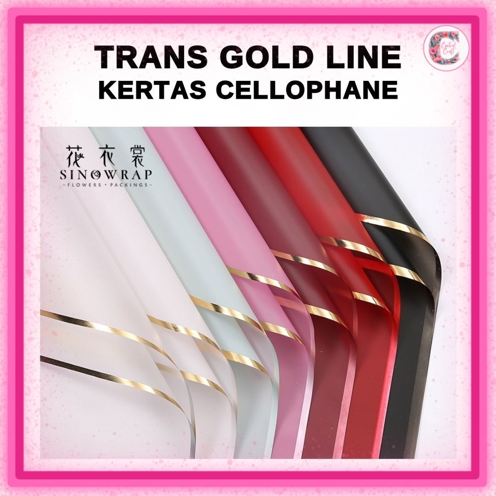 

(20 LEMBAR) Flower Wrapping TRANSPARAN GOLD LINE Cellophane / Kertas Buket Bunga