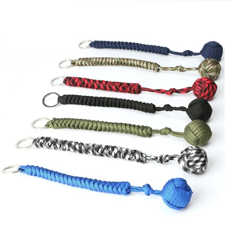 24cm 7-core Outdoor Equipment Parachute Cord Rope Keychain Key Chain With Self-defense Steel Ball Wi