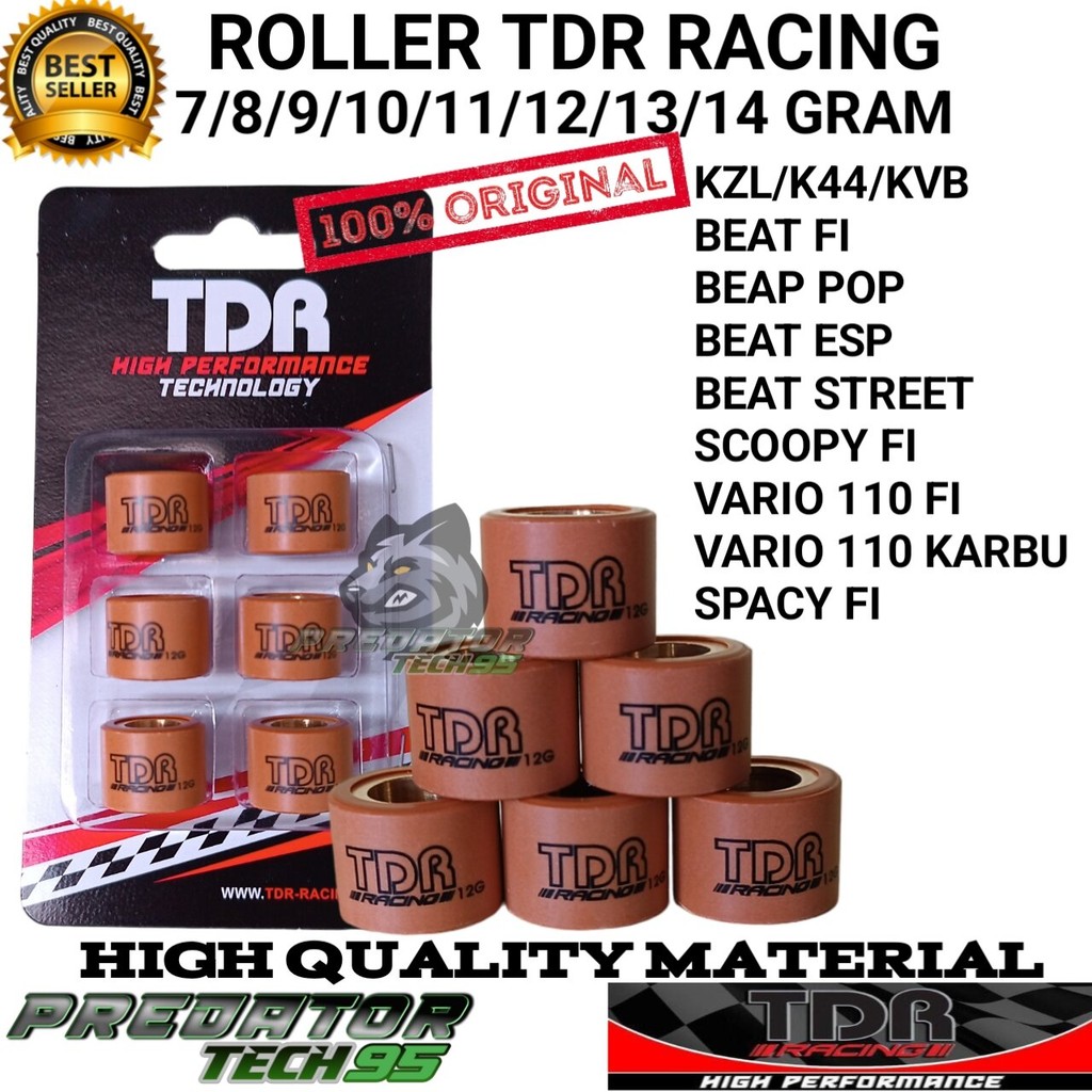 ROLLER TDR RACING ORIGINAL (6 PCS) 7 8 9 10 11 12 13 14 GRAM HONDA BEAT FI STREET POP ESP SCOOPY FI 