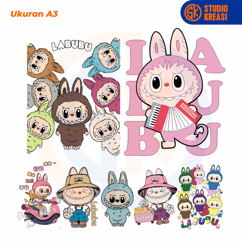 Sablon Setrika Sablon DTF Satuan A3 LABUBU - SIAP PRESS