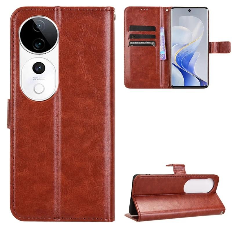 Casing HP Vivo V40 5G V60 Lite Y21D Case Bahan kulit sapi mewah asli Penutup Pelindung Kulit Stand f