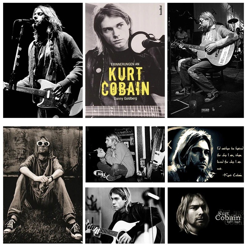 

Black White Retro Singer Kurt Cobain Posters Rock Roll Music Vintage Bar Cafe Decor Wall Art Canvas Painting Picture Home Decor