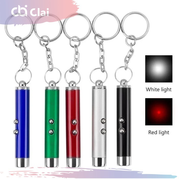 CLAI Gantungan Kunci Red Laser Pointer Tunjuk Senter Lampu Mini 2in1 2 in 1 Red Dot Mainan Anak Kuci