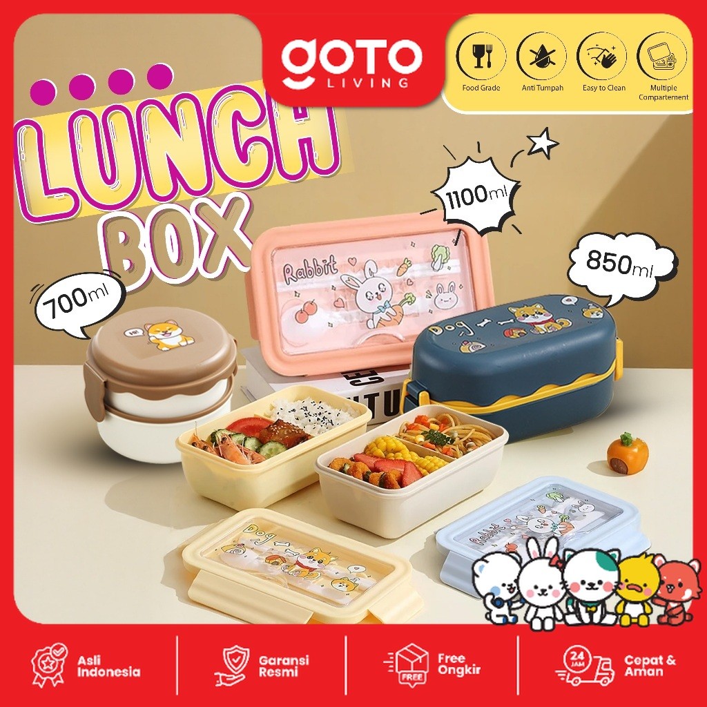Hachi Lunch Box Bento Tempat Bekal Makan Anak Lucu Anti Tumpah