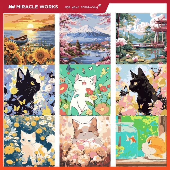 

MW Paint By Number Kit 20x20cm Kanvas DIY Digital Painting Kit With Kanvas kucing series - Pola acak