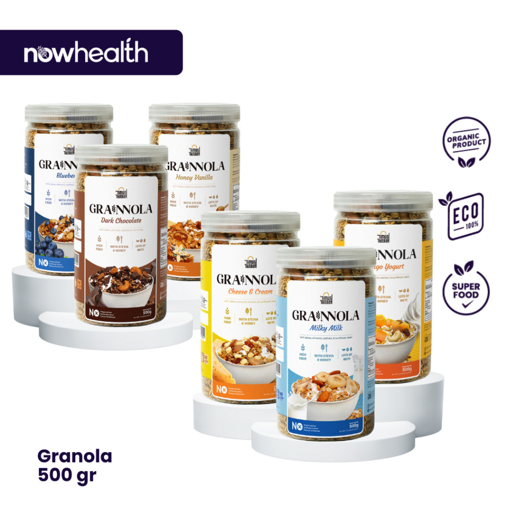 

New Grainnola Jar 500 gr Granola Premium Timur Tengah | Dark Chocolate Coklat Blueberry Vanilla Honey Mango Yogurt Cheese and Cream Milky Milk Camilan Sehat Sereal Oatmeal Makanan Kaya Serat Terlaris