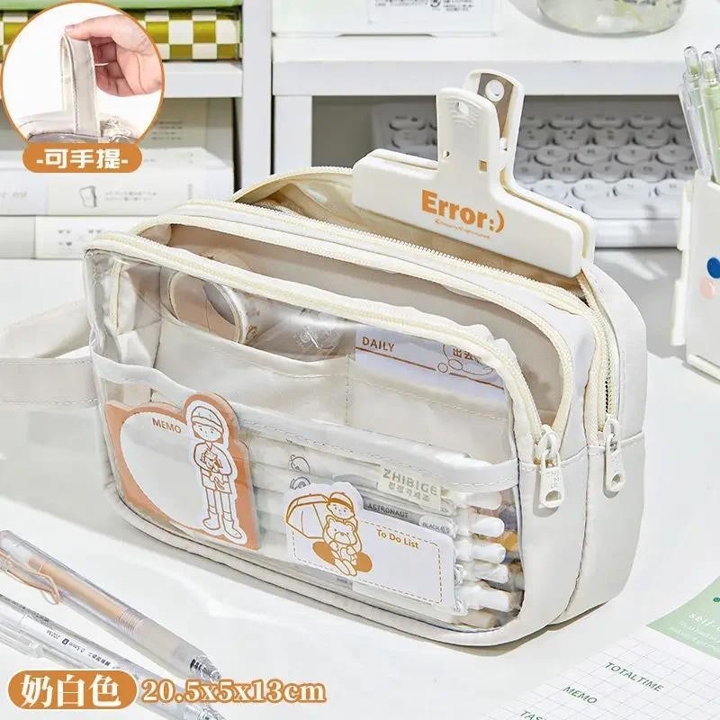

Transparent Waterproof Pen Bag Double-Layer Large Capacity Pencil Case Multi-function Stationery Storage Bag Organizer Student