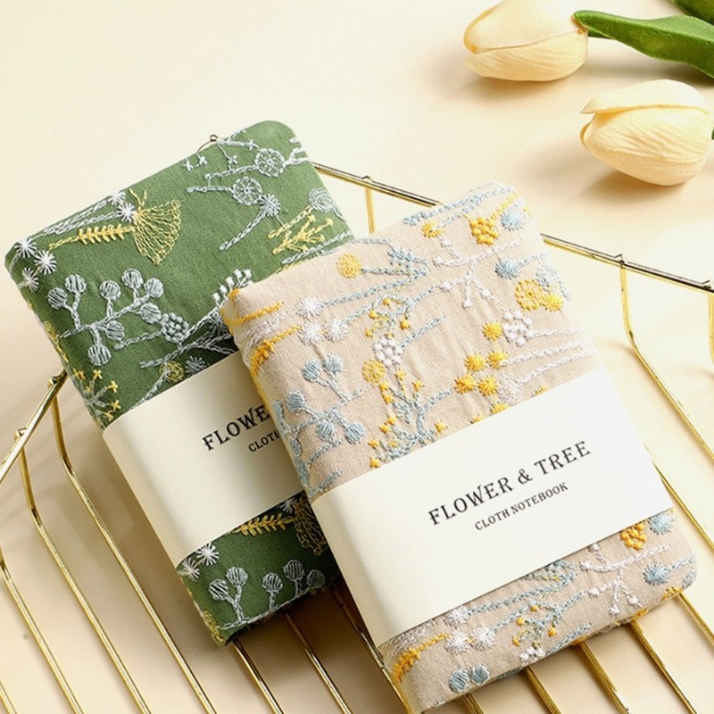 

Embroidered Hardcover Notebook 256 Pages Wide Lined Small Journal Notebook for Student Women Men Note Taking Journaling 896C