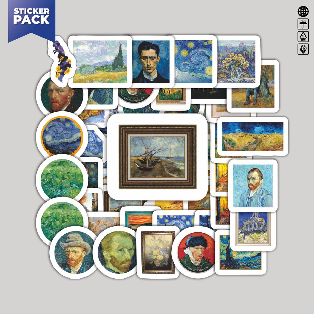 

[100PCS]Stiker Pack Stiker Van Gogh Aesthetic Vinyl Anti Air Dekorasi Sticker Laptop Buku Journal Koper Helm Casing HP Gitar Helm Skateboard