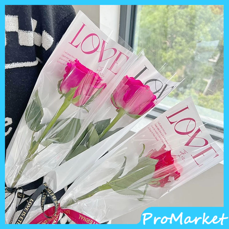 

[1 Pack 20 Lembar] Plastik Single Flower Tulisan Love Printed Korean Style Plastik Bunga Tangkaian Satuan Single Stalk Rose Mika Bunga Ecer Plastic Bag