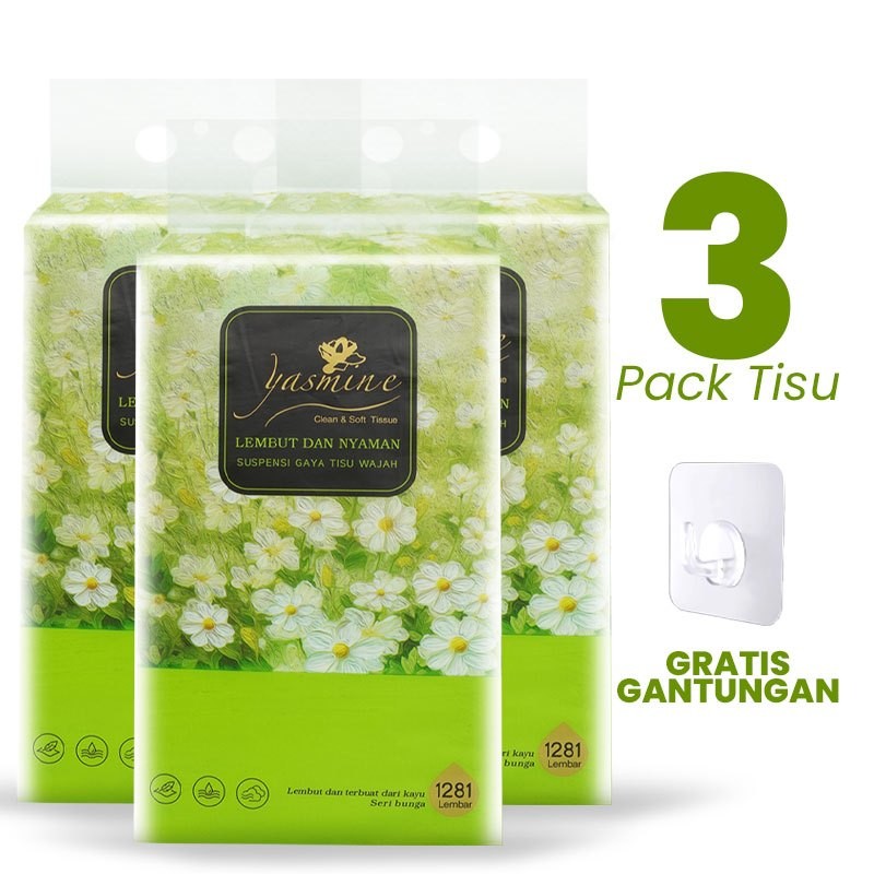 [GRATIS 3 HOOK]Yasmine Tissue Gantung 3 PLY 1281Lembar Tisu Tebal Minyak Serbaguna Mobil Wajah Lucu 