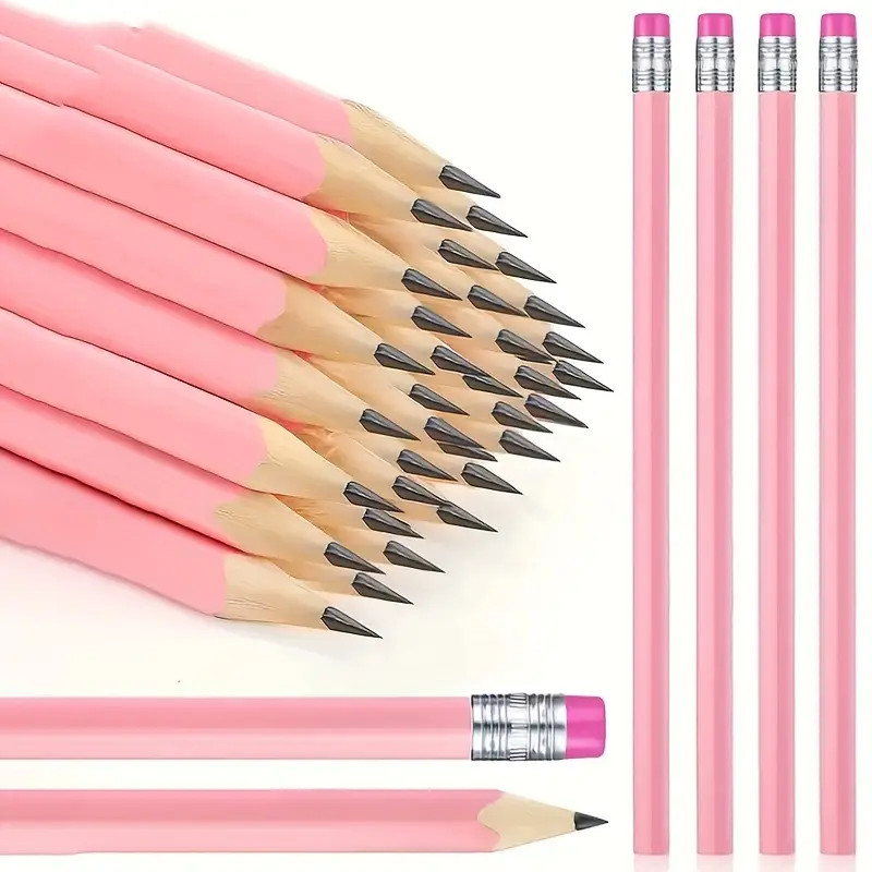 

10/20/30pcs Wooden Pink Wedding Pencil with Eraser, Hb Pencil for School, Art, Office, Drawing, Sketching, Learning
