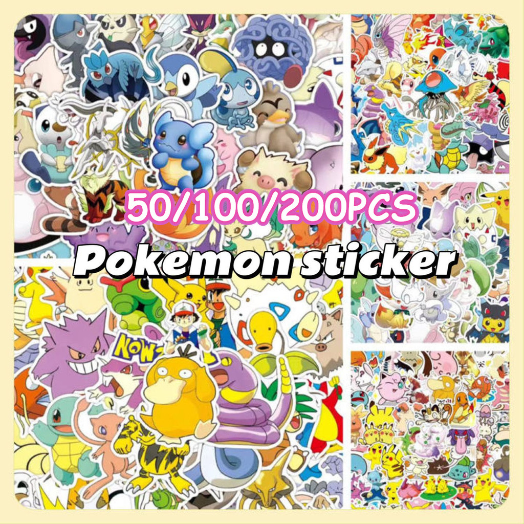

50/100/200PCS Variety of Pokemon Elf Collection Sticker Phone Laptop Decals Luggage Notebook Stationery Decor Waterproof Sticker