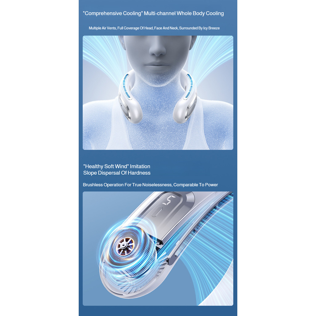 Portable small lazy neck fan cooling leafless neck fan silent negative ion portable neck fan