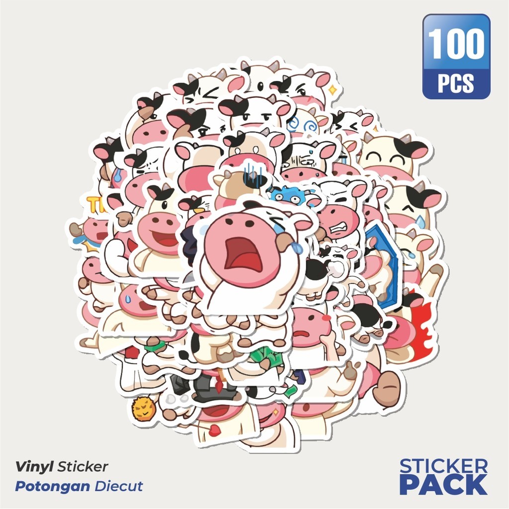 

100 PCS STIKER Hewan Sapi Waterproof Aesthetic- Untuk Laptop, Motor, dan Helm - Paper Stationery Pack