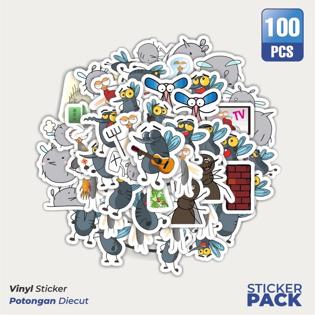 

100 PCS STIKER Hewan Nyamuk Waterproof Aesthetic- Untuk Laptop, Motor, dan Helm - Paper Stationery Pack