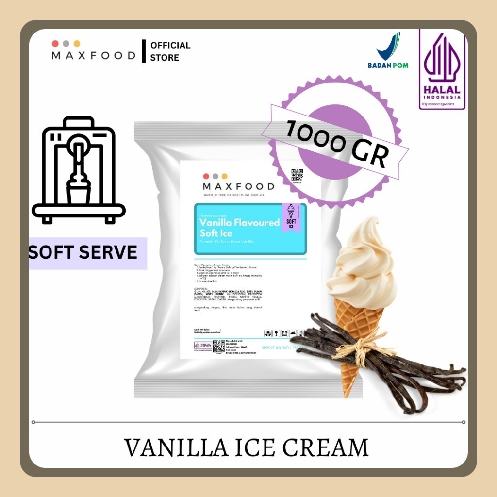 

MAXFOOD - Soft Vanilla Ice Cream Powder / Bubuk Es Krim Rasa Vanilla 1 Kg