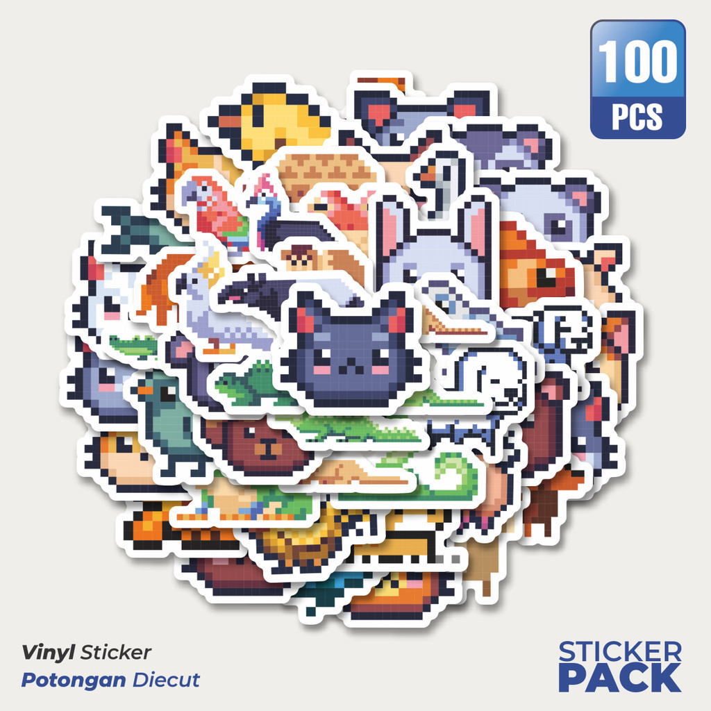 

100 PCS STIKER Hewan Pixel Waterproof Aesthetic- Untuk Laptop, Motor, dan Helm - Paper Stationery Pack
