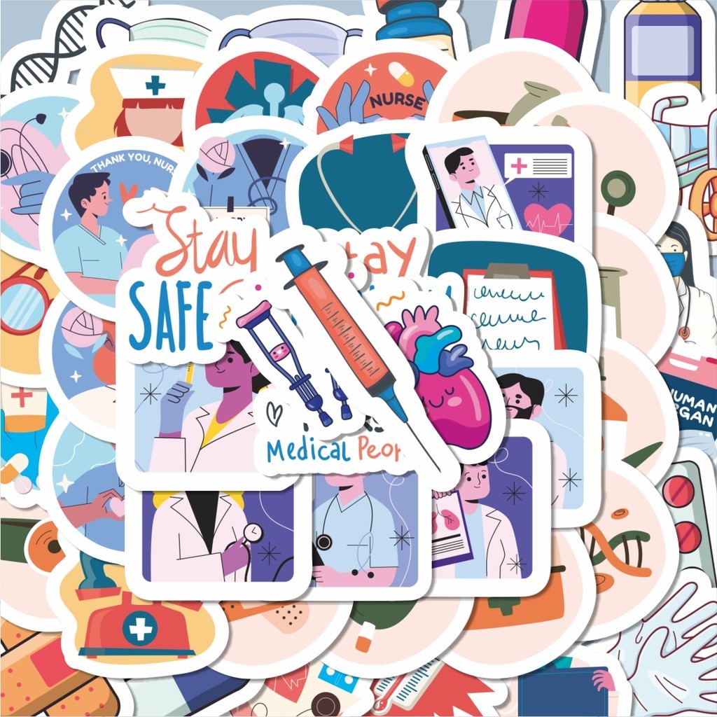 

100PCS Lucu Sticker Kartun Alat Medis Dokter Stiker Aesthetic Stiker Anti Air Stikers Berperekat Waterproof sticker decal buat Motor Helm Buku Journal Koper Casing HP Laptop Botol Minum Hadiah anak