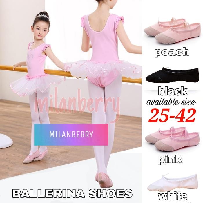 Terlaris  -MILANBERRY BALLERINA SHOES sepatu balet kanvas tari tarian dansa anak - Pink, 34