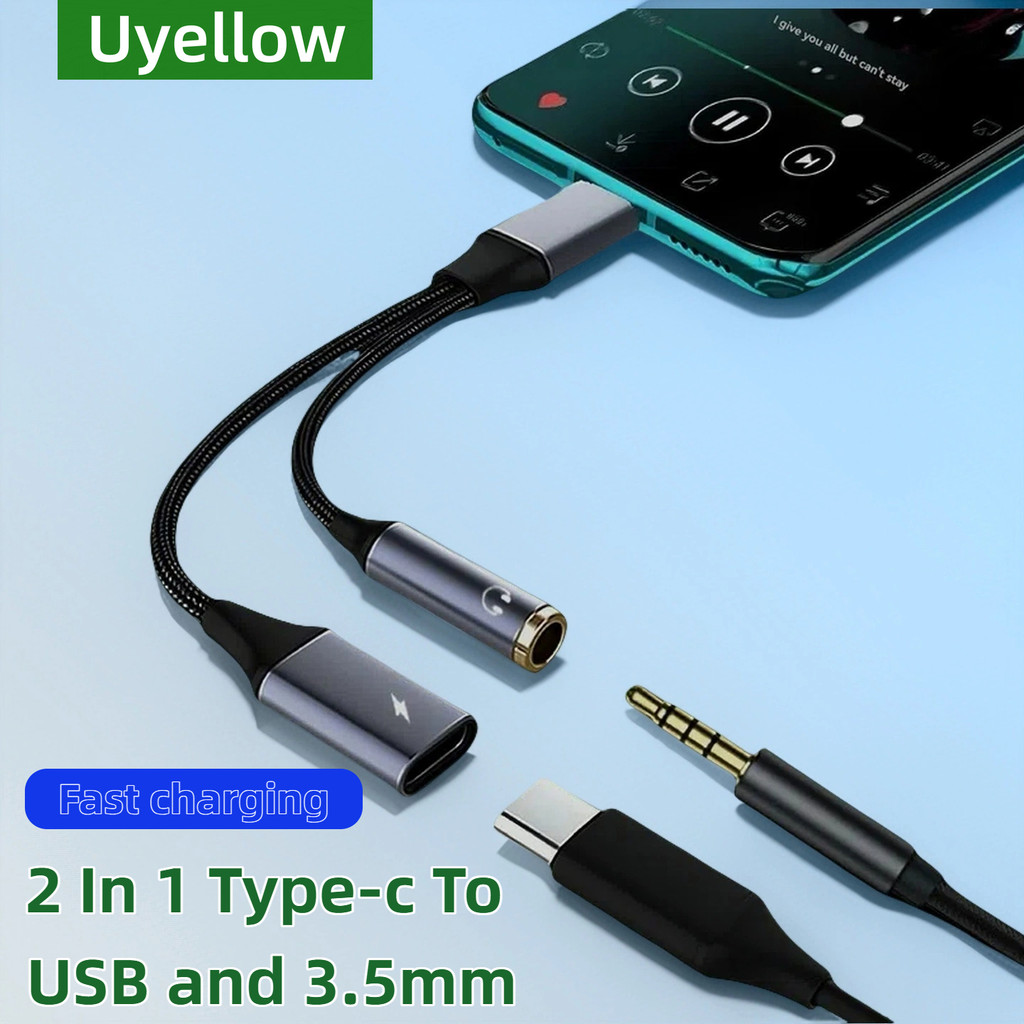 Uyellow 2 In 1 Type USB C To 3.5mm Jack Earphone Charging Cable Converter Type C to 3.5 Audio OTG Ad