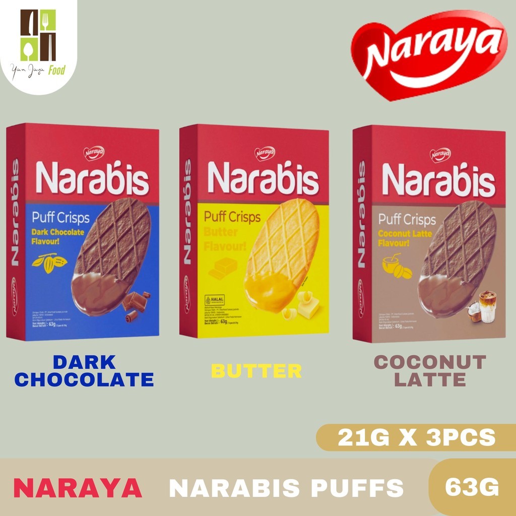 

Naraya Narabis Puff 21g -1BOX/3PCS [63G] / Puff Crips / Butter / Coconut Latte / Chocolatte / Biskuit / Cookies / Snack Import