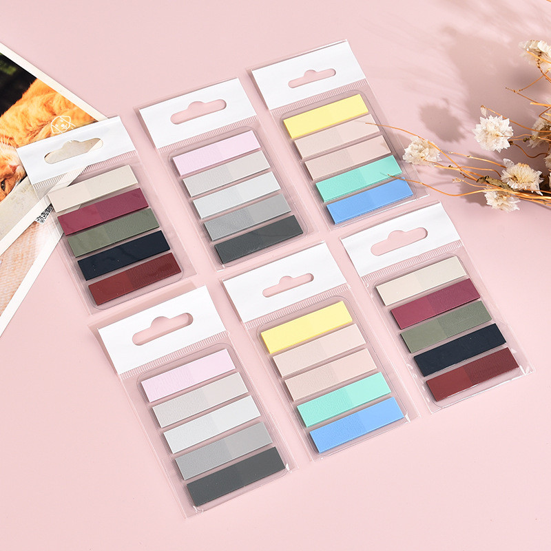 

6 Sets Waterproof Morandi Color Plastic Sticky Note Waterproof Memo Pad School Office Student Stationery Take Notes