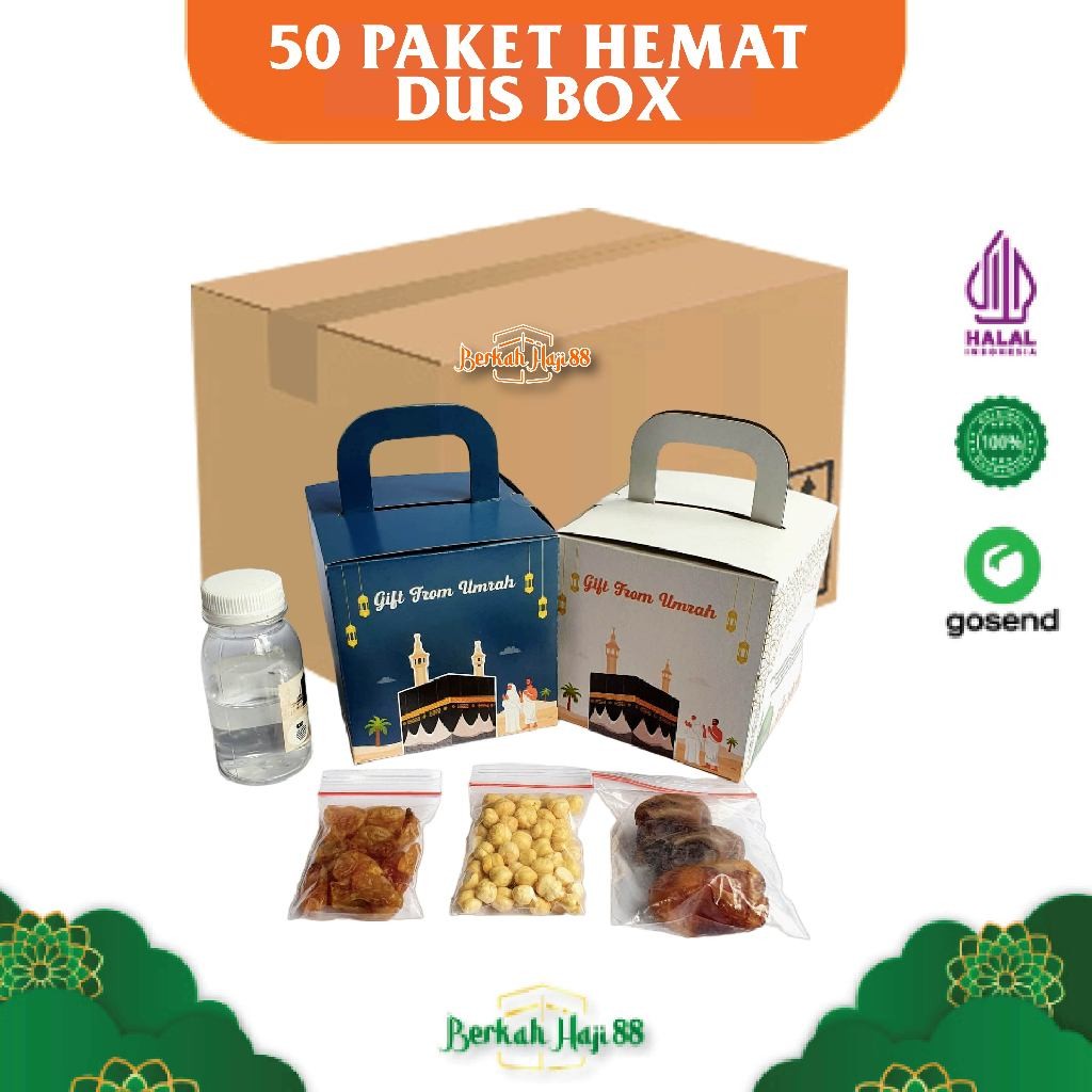 

Paket hemat Oleh Oleh Haji dan Umroh Dus Box per 50 pcs