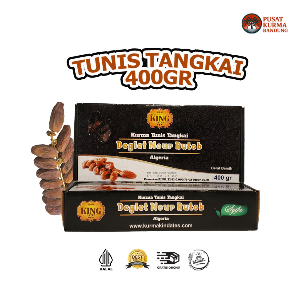 

KURMA TUNISIA TANGKAI DATES DEGLET NOUR / TUNIS BERTANGKAI ALGERIA KEMASAN BOX PREMIUM