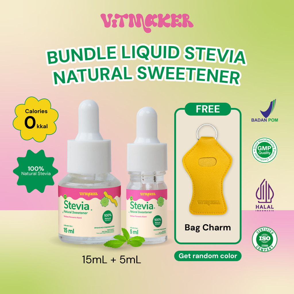 

Free Bag Charm [BUNDLE] Stevia 15ML+5ML Vitmaker Liquid Stevia Pemanis Alami (Pengganti Gula Dengan 0 Calorie) HALAL DAN BPOM