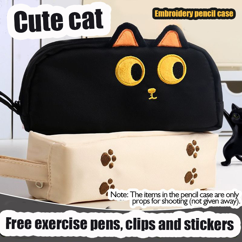 

Black Cat Large Capacity Pencil Bag Cute Animal Style Stationery Bag School and Office Supplies Simple Waterproof Pencil Bag