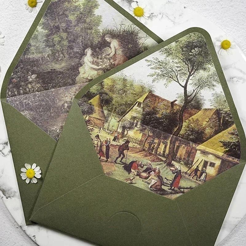 

1pc Avocado Green Series Vintage Envelopes Wedding Invitations Printing Lining Envelopes Invitation Stationary Postcard