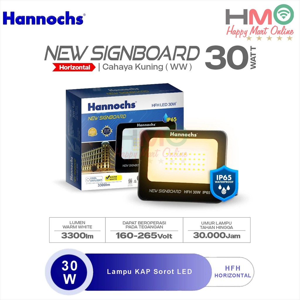Hannochs Lampu Sorot 30 Watt Cahaya Kuning HFH-30W Warm White Kap Sorot Waterproof 30W Flood Light L